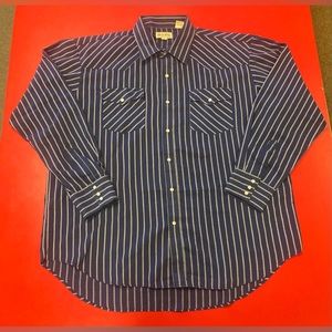 Vintage Hoofs Pearl Snap Button Up Shirt Western Cowboy Blue White Striped XL